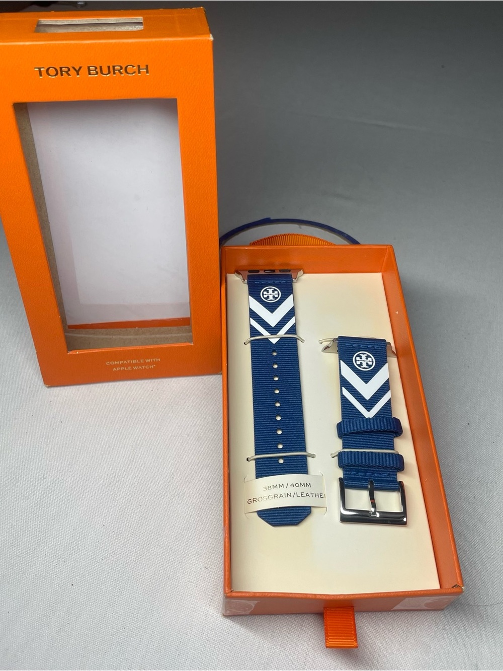 Tory Burch Navy and White Chevron Nylon Apple Watch Band